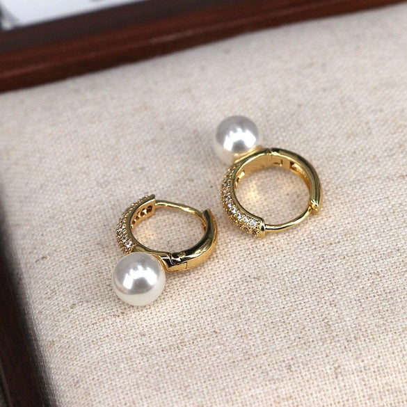 Wholesale Geometric Round Imitation Pearl Zirconium Ear Clip Jewelry Earrings Sweet Fresh Style