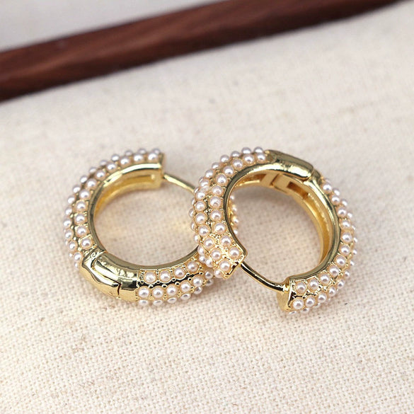 Wholesale Geometric Round Imitation Pearl Zirconium Ear Clip Jewelry Earrings Sweet Fresh Style