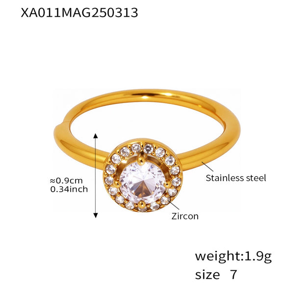 Wholesale Geometric Round Inlaid Zircon Titanium Steel Electroplated Unisex Ring Fashion Jewelry