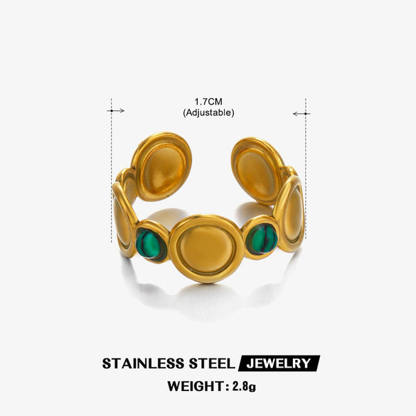 Wholesale Geometric Round Malachiteturquoise Inlaid Stainless Steel Electroplated Ring For Women