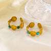 Wholesale Geometric Round Malachiteturquoise Inlaid Stainless Steel Electroplated Ring For Women