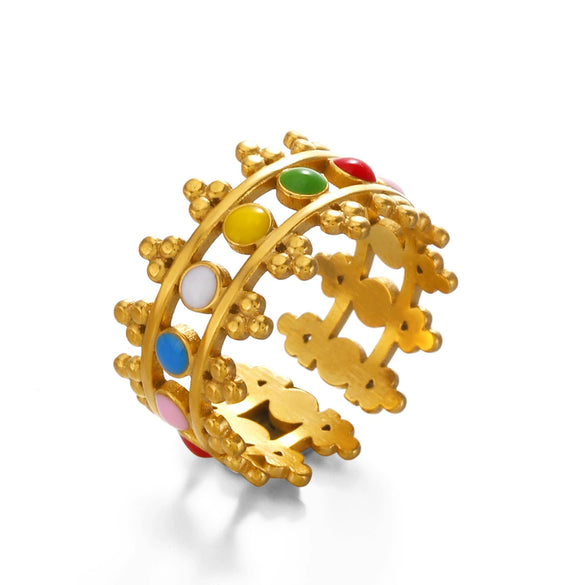Wholesale Geometric Round Oil Drop Stainless Steel Ring Electroplated For Women