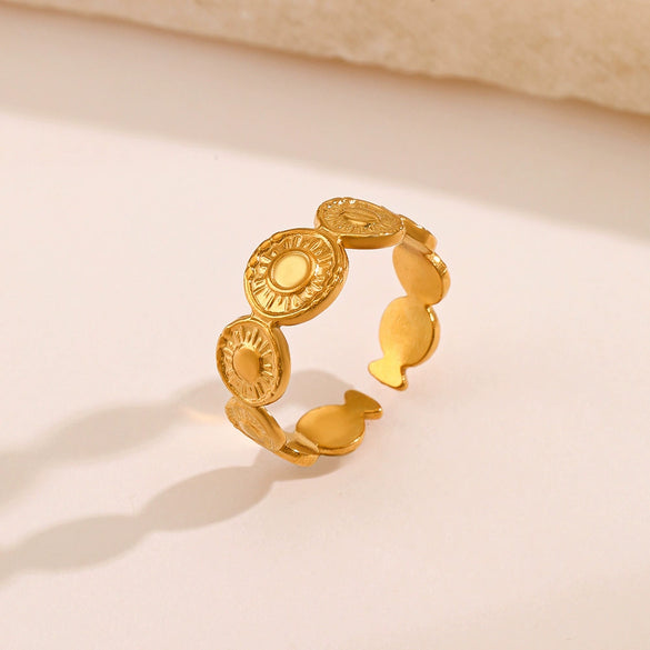 Wholesale Geometric Round Open Adjustable Ring Stainless Steel Real Gold Plated For Women
