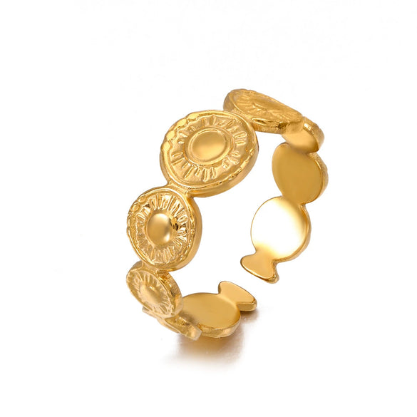 Wholesale Geometric Round Open Adjustable Ring Stainless Steel Real Gold Plated For Women