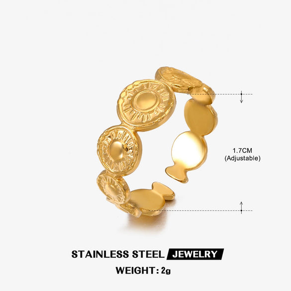 Wholesale Geometric Round Open Adjustable Ring Stainless Steel Real Gold Plated For Women