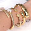 Wholesale Geometric Round Pearl Set Zircon Adjustable Bracelet Jewelry Copper 18K Gold Plated