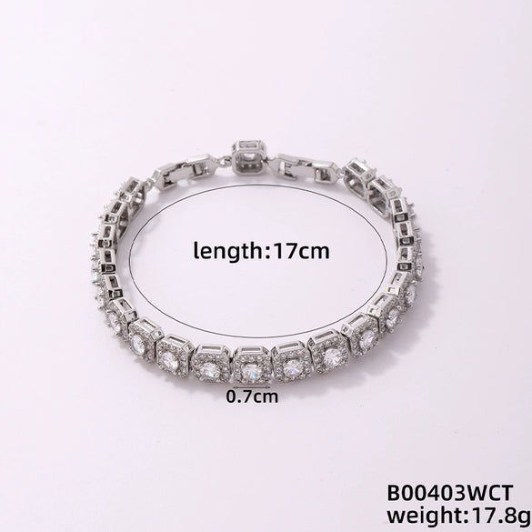 Wholesale Geometric Round Square Micro Inlaid Zircon Copper Bracelet With Electroplating For Women Minimalist Style