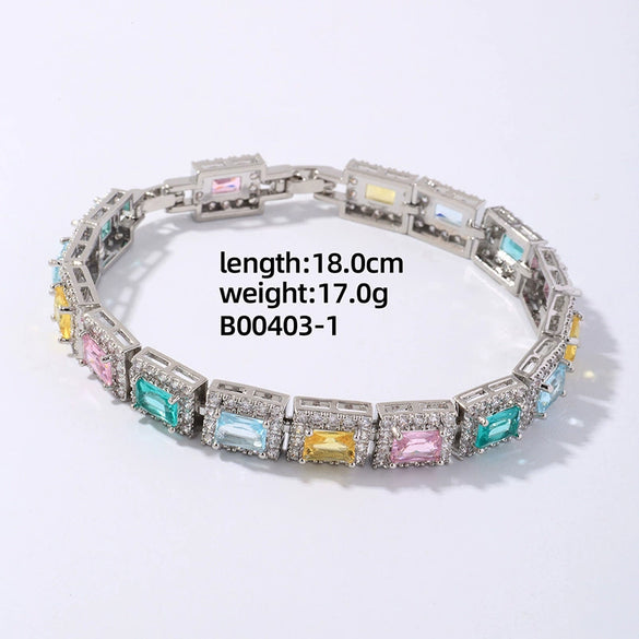 Wholesale Geometric Round Square Micro Inlaid Zircon Copper Bracelet With Electroplating For Women Minimalist Style