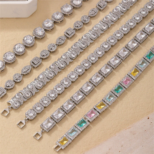 Wholesale Geometric Round Square Micro Inlaid Zircon Copper Bracelet With Electroplating For Women Minimalist Style