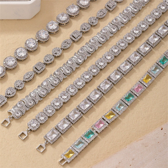 Wholesale Geometric Round Square Micro Inlaid Zircon Copper Bracelet With Electroplating For Women Minimalist Style