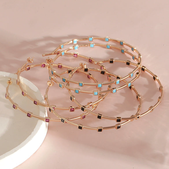 Wholesale Geometric Round Square Turquoise Design Exaggerated Bohemian Style Copper Earrings With Electroplating For Women