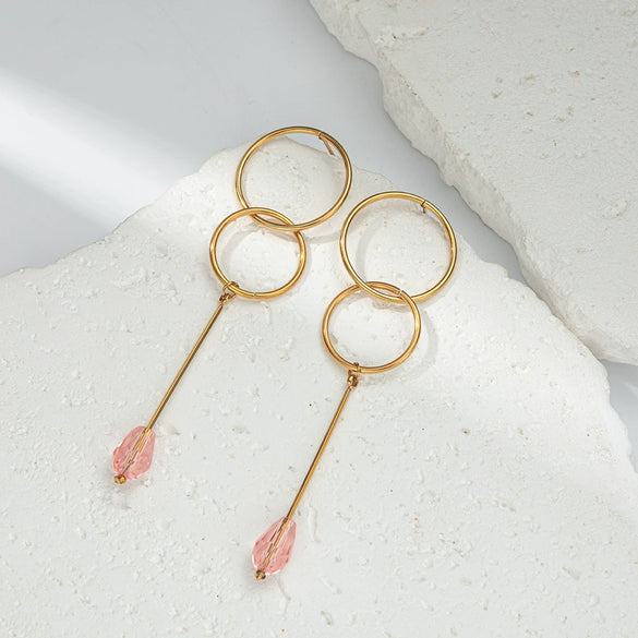 Wholesale Geometric Round Stainless Steel Electroplating Stitching Tassel Long Earrings For Women