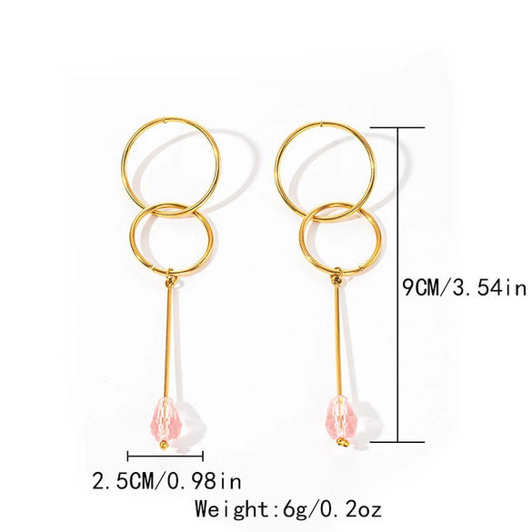 Wholesale Geometric Round Stainless Steel Electroplating Stitching Tassel Long Earrings For Women
