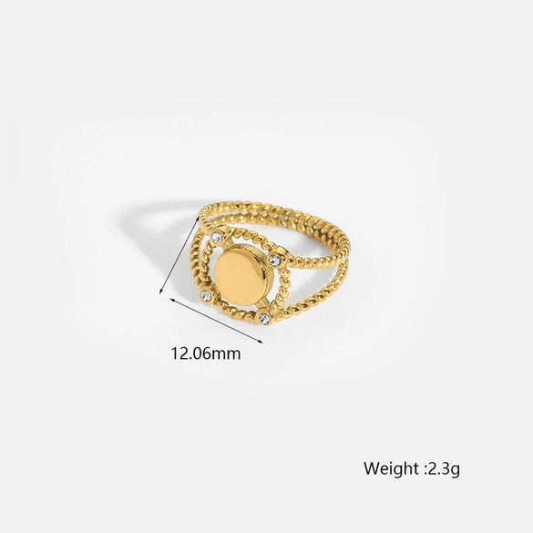 Wholesale Geometric Round Stainless Steel 18K Gold Plated Diamondencrusted Ring For Women