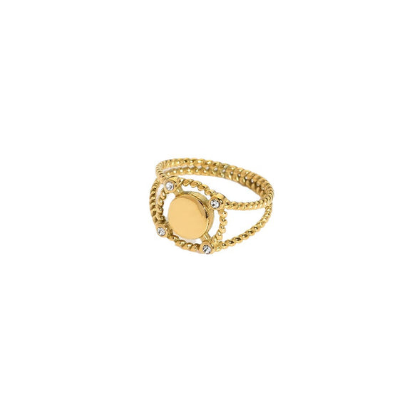 Wholesale Geometric Round Stainless Steel 18K Gold Plated Diamondencrusted Ring For Women