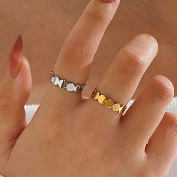 Wholesale Geometric Round Stainless Steel Ring For Women With Real Gold Electroplating