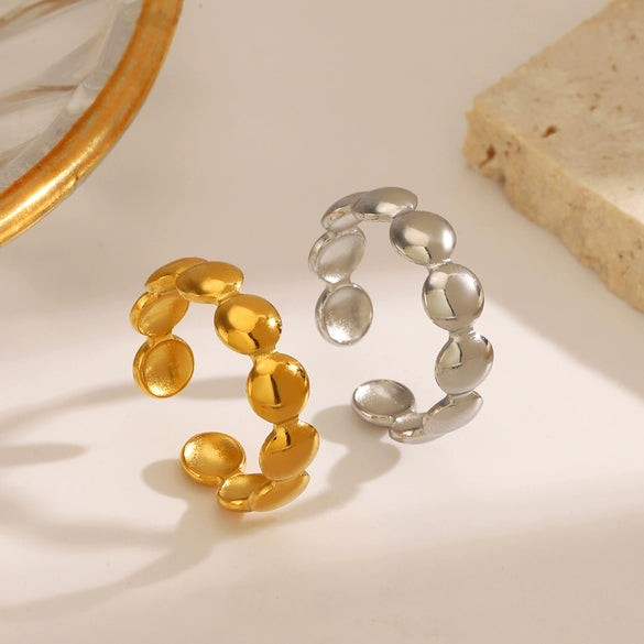 Wholesale Geometric Round Stainless Steel Ring With 18K Gold Plated Electroplating For Women