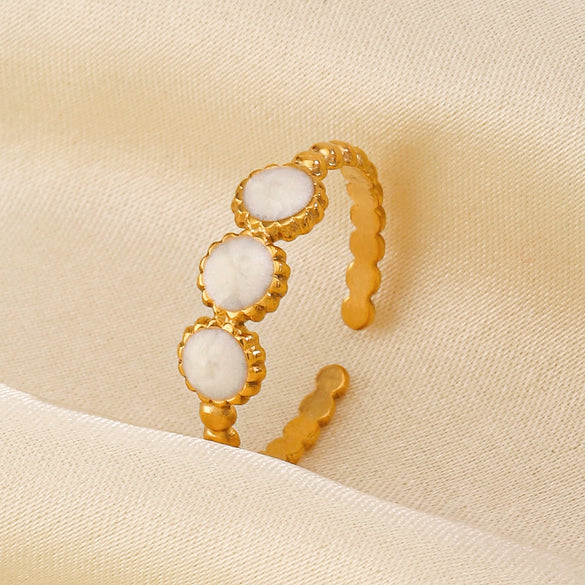 Wholesale Geometric Round Stainless Steel Women's Hip Hop 18K Gold Plated Opening Adjustable Ring
