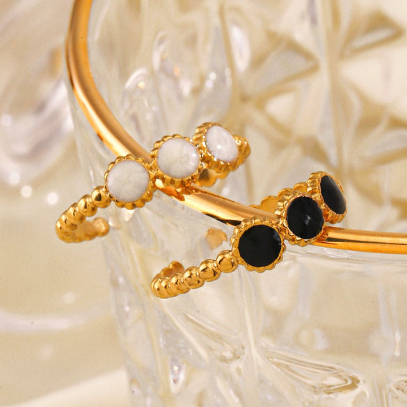 Wholesale Geometric Round Stainless Steel Women's Hip Hop 18K Gold Plated Opening Adjustable Ring