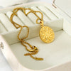 Wholesale Geometric Round Sunflower Totem Pendant Stainless Steel And Titanium Steel Necklace With Twist Chain Plated With 18K Gold For Women