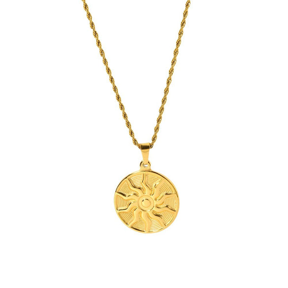 Wholesale Geometric Round Sunflower Totem Pendant Stainless Steel And Titanium Steel Necklace With Twist Chain Plated With 18K Gold For Women