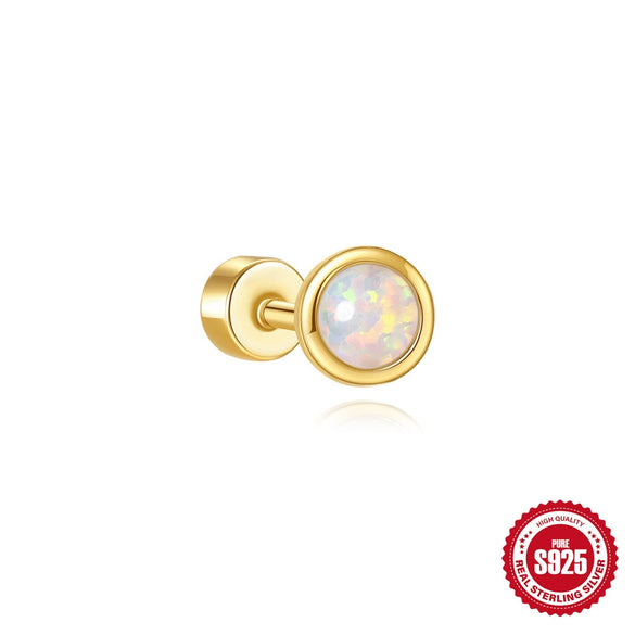 Wholesale Geometric S925 Sterling Silver Cylindrical Body Thread Puncture Ear Nail With Diamond Inlaid And Environmentally Friendly Plating Ear Jewelry Unisex