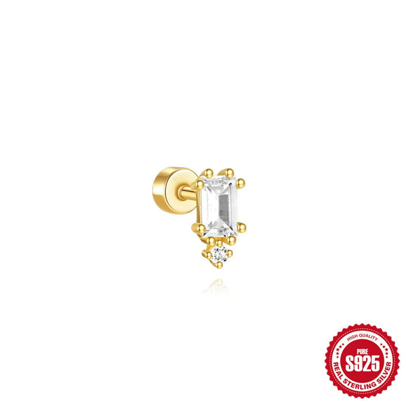 Wholesale Geometric S925 Sterling Silver Cylindrical Body Thread Puncture Ear Nail With Diamond Inlaid And Environmentally Friendly Plating Ear Jewelry Unisex