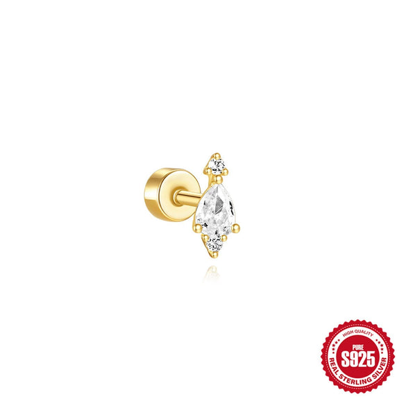 Wholesale Geometric S925 Sterling Silver Cylindrical Body Thread Puncture Ear Nail With Diamond Inlaid And Environmentally Friendly Plating Ear Jewelry Unisex