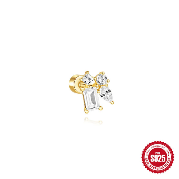 Wholesale Geometric S925 Sterling Silver Cylindrical Body Thread Puncture Ear Nail With Diamond Inlaid And Environmentally Friendly Plating Ear Jewelry Unisex