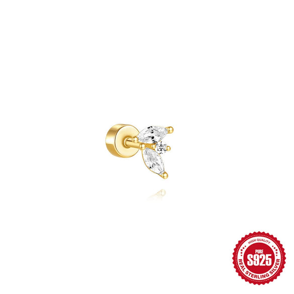 Wholesale Geometric S925 Sterling Silver Cylindrical Body Thread Puncture Ear Nail With Diamond Inlaid And Environmentally Friendly Plating Ear Jewelry Unisex
