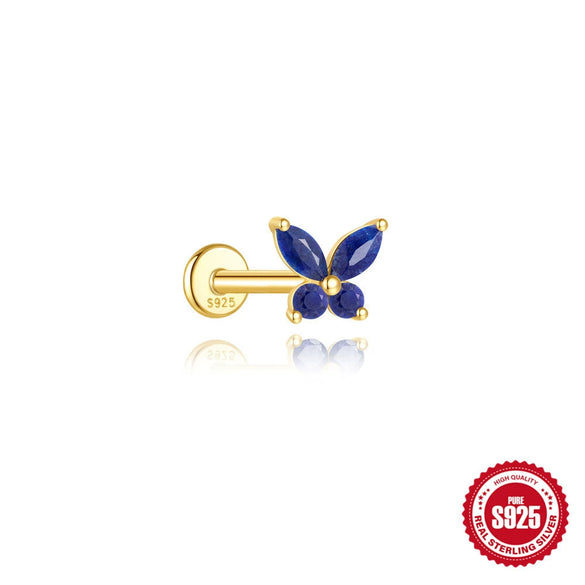 Wholesale Geometric S925 Sterling Silver Lapis Lazuli Diamondset Environmentally Friendly Electroplating Piercing Earrings