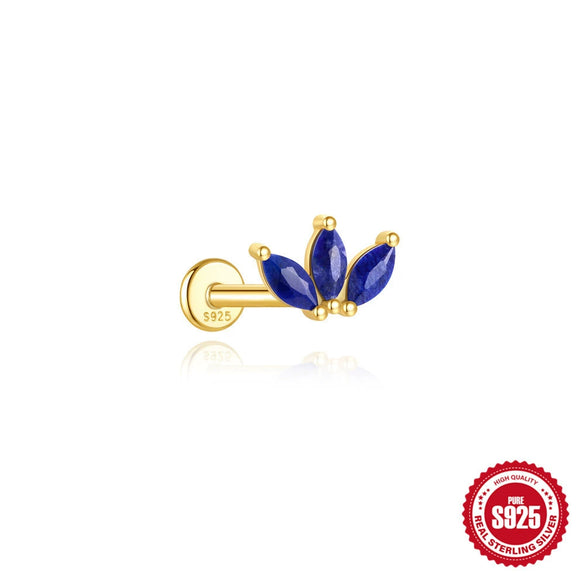 Wholesale Geometric S925 Sterling Silver Lapis Lazuli Diamondset Environmentally Friendly Electroplating Piercing Earrings