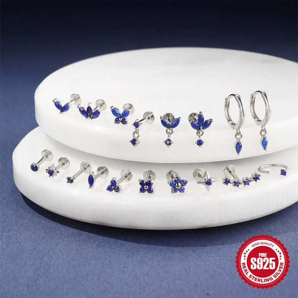 Wholesale Geometric S925 Sterling Silver Lapis Lazuli Diamondset Environmentally Friendly Electroplating Piercing Earrings