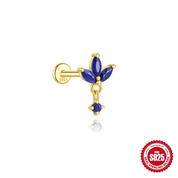 Wholesale Geometric S925 Sterling Silver Lapis Lazuli Diamondset Environmentally Friendly Electroplating Piercing Earrings