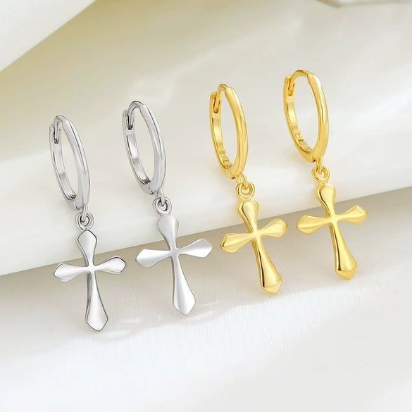 Wholesale Geometric S925 Sterling Silver Minimalist Cross Earrings With Electroplating