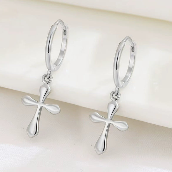 Wholesale Geometric S925 Sterling Silver Minimalist Cross Earrings With Electroplating