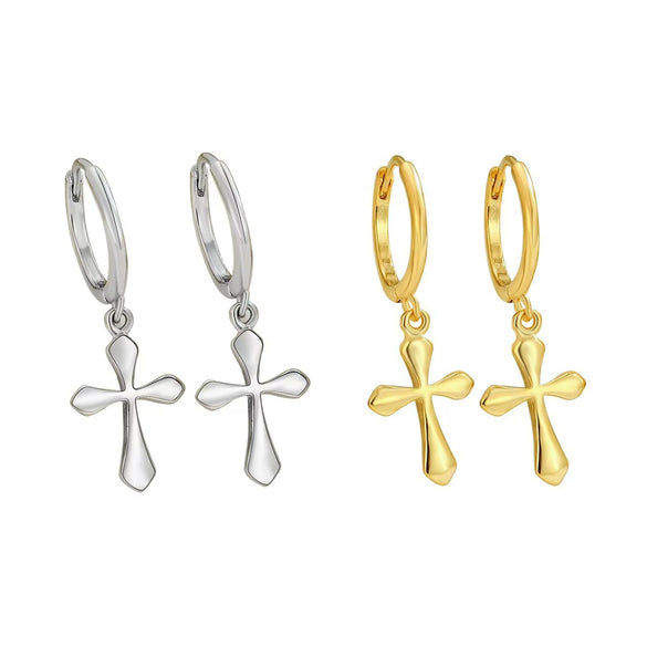 Wholesale Geometric S925 Sterling Silver Minimalist Cross Earrings With Electroplating
