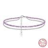 Wholesale Geometric S925 Sterling Silver Women's Double Layer Overlapping Anklet With Natural Purple Spinel