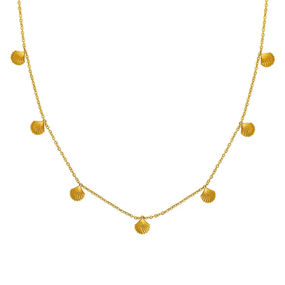 Wholesale Geometric Scallop Pendant Necklace For Women 18K Gold Plated Titanium Steel Jewelry