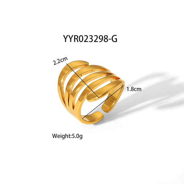 Wholesale Geometric Shaped Opening Adjustable Titanium Steel Ring With Pvd Furnace Real Gold Electroplating For Unisex