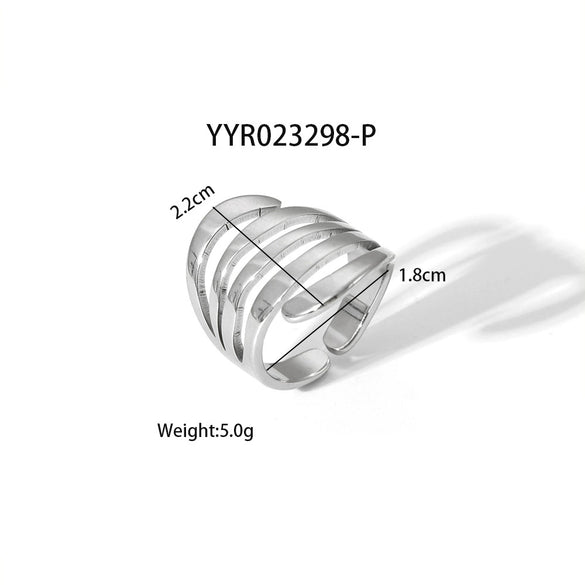 Wholesale Geometric Shaped Opening Adjustable Titanium Steel Ring With Pvd Furnace Real Gold Electroplating For Unisex