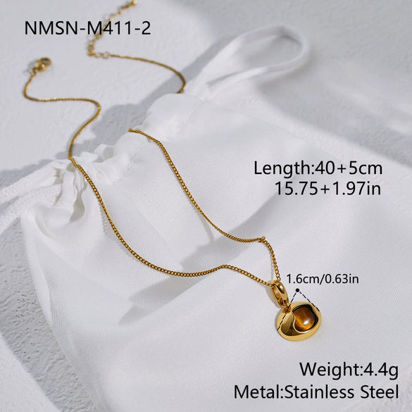 Wholesale Geometric Shaped Stainless Steel And 18K Gold Electroplated Inlaid Tiger Eye Stone And Amethyst Necklace For Women