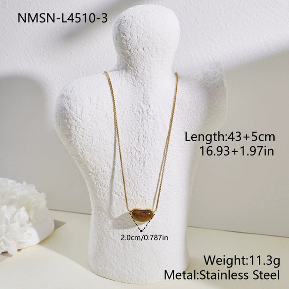 Wholesale Geometric Shaped Stainless Steel And 18K Gold Electroplated Inlaid Tiger Eye Stone And Amethyst Necklace For Women