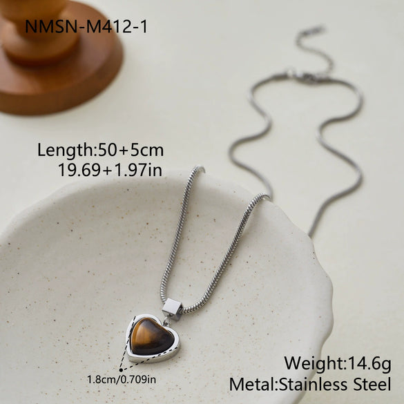Wholesale Geometric Shaped Stainless Steel And 18K Gold Electroplated Inlaid Tiger Eye Stone And Amethyst Necklace For Women