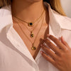 Wholesale Geometric Shaped Stainless Steel And 18K Gold Electroplated Inlaid Tiger Eye Stone And Amethyst Necklace For Women