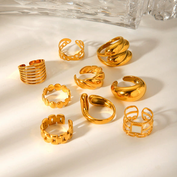 Wholesale Geometric Shaped Stainless Steel Gold Plated Opening Ring For Women