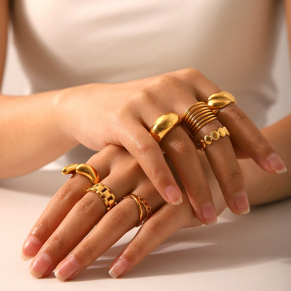Wholesale Geometric Shaped Stainless Steel Gold Plated Opening Ring For Women