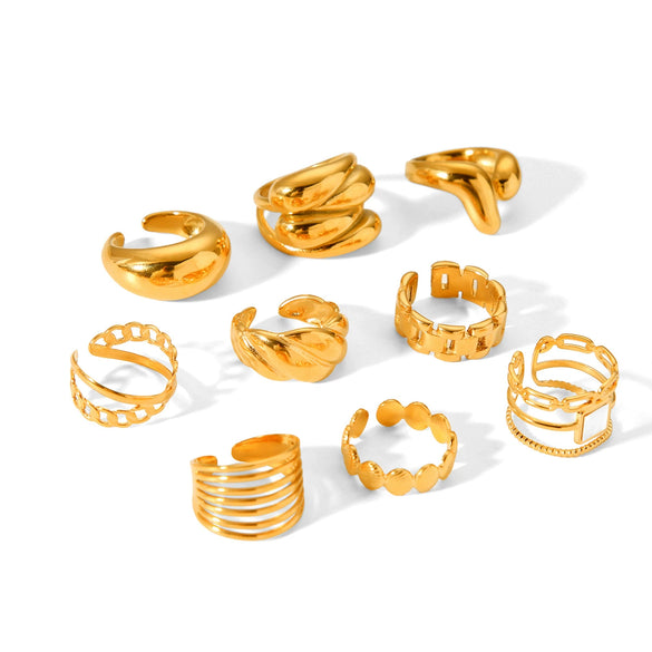 Wholesale Geometric Shaped Stainless Steel Gold Plated Opening Ring For Women