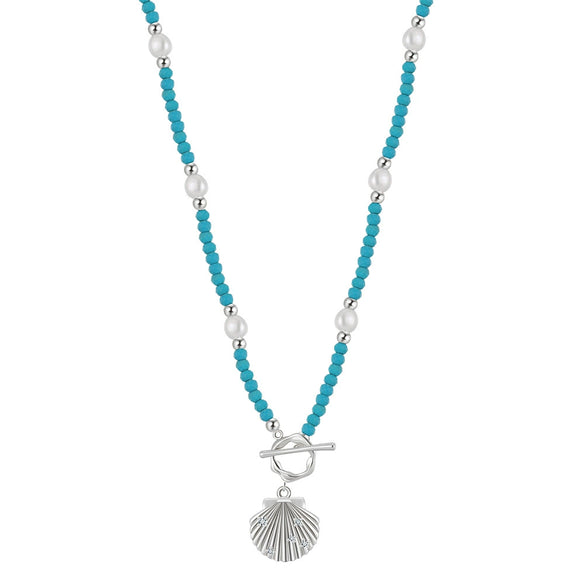 Wholesale Geometric Shell And Freshwater Pearl Pendant S925 Sterling Silver Necklace For Women With Electroplating
