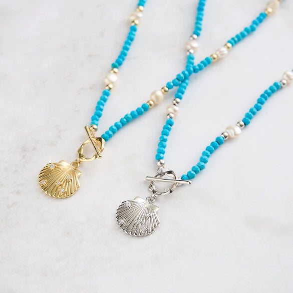 Wholesale Geometric Shell And Freshwater Pearl Pendant S925 Sterling Silver Necklace For Women With Electroplating